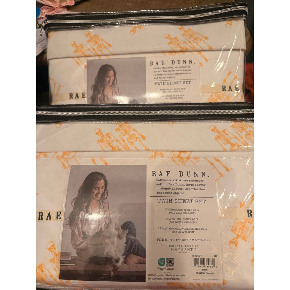 Rae Dunn Together Forever Halloween Skeleton Twin Sheet Sets Lot of 2 NWT - Picture 9 of 15